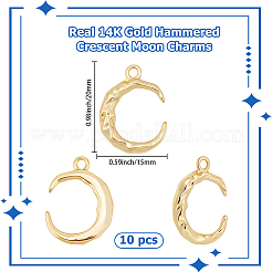 真鍮製ペンダント10個  三日月チャーム  ハンマー  長持ちメッキ  14KGP本金メッキ  20x15mm&nbsp;FIND-BBC0004-98