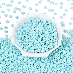 不透明色のガラスシードビーズ  ロンデル  淡いターコイズ  6x3mm  穴：1.2~1.6mm  約2500個/ポンド&nbsp;SEED-Q042-01A-D02