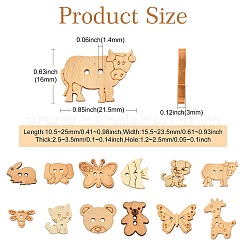 120個、12種類のスタイル、2穴木製ボタン  ベージュ  混合図形  10.5~25x15.5~23.5x.2.5~3.52mm  穴：1.2~2.5mm  10個/スタイル&nbsp;BUTT-CJ0001-05