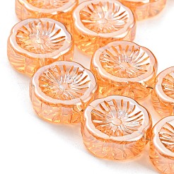 パール光沢メッキ電気メッキガラス透明ビーズ連売り  花  砂茶色  14x14.5x5.5mm  穴：1.2mm  約45個/連  25.83インチ（65.6cm）&nbsp;EGLA-G037-10A-PL01