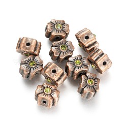 チベットスタイル合金ラインストーンビーズ  花  カドミウムフリー＆鉛フリー  赤銅鉱  10x12x10mm  穴：1.6mm&nbsp;PALLOY-P184-03R-RS