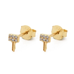Key 925 Sterling Silver Micro Pave Clear Cubic Zirconia Stud Earrings for Women&nbsp;EJEW-K307-03B-G