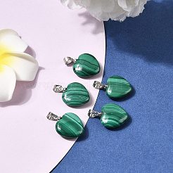 天然石ペンダント  合金パーツ  天然マラカイト  グレードA  ハート  グリーン  15x15x6mm  穴：3mm&nbsp;MALA-24X15