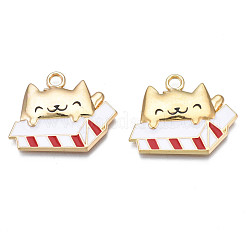 メッキ合金エナメルチャームラック  ライトゴールド  カドミウムフリー＆ニッケルフリー＆鉛フリー  猫  暗赤色  21.5x27x3mm  穴：2.5mm&nbsp;PALLOY-N172-011