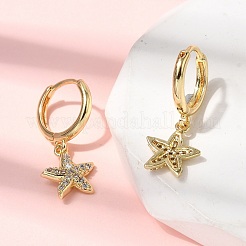 Starfish Brass Micro Pave Clear Cubic Zirconia Hoop Earrings&nbsp;EJEW-H180-28G