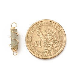 天然ラブラドライトコネクタチャーム  金色の銅線を巻いた  直方体の  22~23.5x6~7x5.5~6mm  穴：2.5~3.2mm&nbsp;PALLOY-JF01580-01