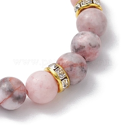 8.5mm ラウンド ナチュラル ピンク ゼブラ ジャスパー ビーズ ストレッチ ブレスレット  女性用真鍮ラインストーンスペーサービーズブレスレット  ゴールドカラー  内径：2-1/4インチ（5.6cm）  ラウンド：8.5mm&nbsp;BJEW-JB10256-02