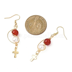Shell Pearl Cross Dangle Earrings&nbsp;EJEW-JE06706
