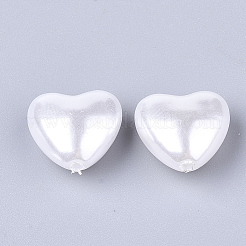 環境に優しいABSプラスチックイミテーションパールビーズ  高い光沢  ハート  乳白色  11x12x6.5mm  穴：0.8mm&nbsp;X-OACR-T012-15A