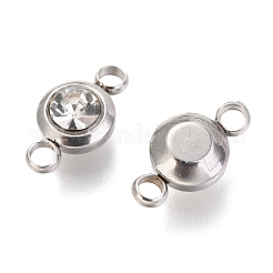 304ステンレススチールラインストーンリンクコネクター  フラットラウンド  ステンレス鋼色  クリスタル  12x6.5x4mm  穴：2mm&nbsp;X-STAS-P237-17P-11
