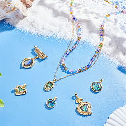 6Pcs 6 Styles Brass Pave Natural Paua Shell Pendants&nbsp;KK-PH0013-84