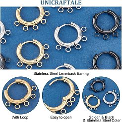 6 Pairs 3 Colors 304 Stainless Steel Hoop Earring Findings&nbsp;STAS-UN0039-25