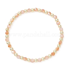 女性用ガラスビーズストレッチブレスレット  ラウンド  真鍮  ダークオレンジ  ビーズ：4mm  内径：2.17インチ（5.5cm）&nbsp;BJEW-JB13308-02