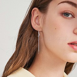 変色防止クリアキュービックジルコニアリニアウェーブチェーンタッセルダングルイヤリング  ロジウムメッキ 925 スターリングシルバーの女性用ロングドロップアメリカンチェーンピアス  プラチナ  103mm  ピン：0.9mm&nbsp;JE1035A