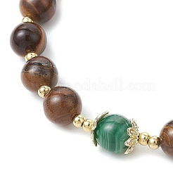Natural Striped Agate & Tiger Eye Round Beaded Bracelets&nbsp;BJEW-JB11934-03