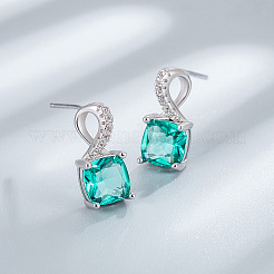 Square Rhodium Plated 925 Sterling Silver Pave Cubic Zirconia Pendant Necklaces & Stud Earrings Sets for Women&nbsp;WG8F2D6-02