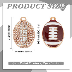 2色の合金ラインストーン/エナメルペンダント4個  ラグビー  ミックスカラー  27.5x14x3~3.5mm  穴：1.6mm  2個/スタイル&nbsp;FIND-LP0006-05