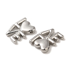 変色しない304ステンレススチールビーズ  単語の愛  ステンレス鋼色  16x12x3mm  穴：1.2mm&nbsp;STAS-K285-30P