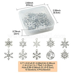 60pcs10スタイルチベットスタイルアロイペンダント  鉛フリー＆カドミウムフリー  スノーフレーク  アンティークシルバー  18~23x14.5~17x1~2.5mm  穴：1~2mm  6個/スタイル&nbsp;FIND-FS0002-21