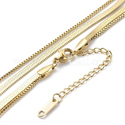 304 Stainless Steel Box & Herringbone Chains Double Layer Necklace for Men Women&nbsp;NJEW-I117-01LG