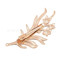 合金エナメルアリゲーターヘアクリップ  花と葉  カン付き  ライトゴールド  88x42x1.5~13mm&nbsp;AL-CBA8479-03KCG