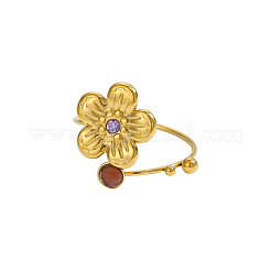 304 Stainless Steel & Nstural Gemstone & Cubic Zirconia Cuff Rings for Women&nbsp;STAS-OY012-52G