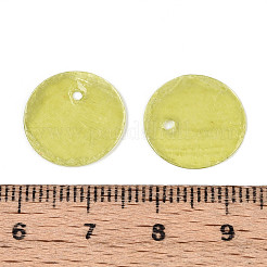 スプレー塗装された天然カピス貝のディスクチャーム  黄緑  15x0.5~1mm  穴：1.2~1.5mm&nbsp;LS-X1-BSHE-T014-02C