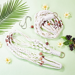 2Pcs Handmade Macrame Polyester with Wood Bead Plant Hanger&nbsp;AJEW-HS0001-47A
