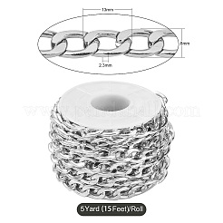 アルミカーブチェーン  キューバチェーン  溶接されていない  スプールで  プラチナ  13x8x2.3mm  約14.99フィート（5ヤード）/ロール&nbsp;CHA-CJC0001-01P
