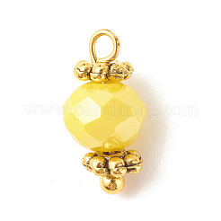 電気メッキガラスビーズペンダント  真鍮パーツ  ファセットロンデルチャーム  きいろ  12x5.5mm  穴：1.4mm&nbsp;PALLOY-JF01344-04