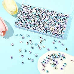 100g フラットラウンドいクラフトスタイルの不透明アクリルビーズ  水平穴  混合文字  ミックスカラー  6.5x3mm  穴：1.5mm  800個/ 100g&nbsp;SACR-FS0001-34