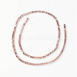 非磁性合成ヘマタイトビーズ連売り  ポリゴン  多面カット  ローズゴールドメッキ  3x3x2mm  穴：1mm  約198個/連  16.1インチ&nbsp;G-D801-02