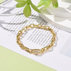 真鍮ケーブル チェーン ブレスレット クリア キュービック ジルコニア ロッキング カラビナ付き メンズ レディース  ゴールドカラー  7-3/4インチ（19.8cm）&nbsp;BJEW-JB08918