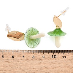 合金スタンドピアス  女性向け手作りランプワークドロップイヤリング  キノコ  ライトゴールド  ミックスカラー  43.5~44.5x15.5~20mm&nbsp;AL-CBA6127-01G