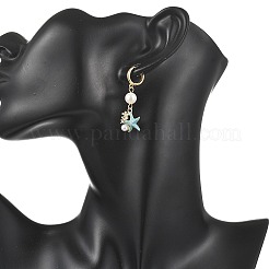 Natural Cultured Freshwater Pearl & Brass Enamel Hoop Dangle Earrings for Women&nbsp;EJEW-JE07268-03