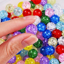 135g9色透明クラックルガラスラウンドビーズ連売り  穴がない  ミックスカラー  1/2インチ（12mm）  15個/カラー&nbsp;CCG-SZ0001-02