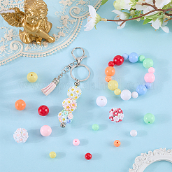 5Pcs 5 Colors Round Luminous Polymer Clay Rhinestone Flower Beads & 28Pcs 14 Styles Opaque Acrylic Beads Findings Kits&nbsp;DIY-PA0001-98