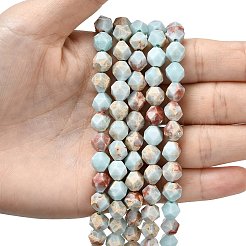 合成寿山石ビーズ連売り  スターカットラウンドビーズ  多面カット  淡いターコイズ  7~8x7~8x7~8mm  穴：1mm  約46~47個/連  14.72''~15''（37.4~38.1センチメートル）&nbsp;G-Z119-A01-02B