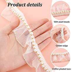5 Yards Chiffon Pleated Lace Ribbon with Plastic Beads&nbsp;OCOR-PH0004-05