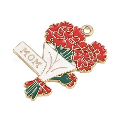 母の日合金エナメルペンダント  「ママ」の文字が入ったカーネーションの花束  ゴールドカラー  レッド  28.5x22x1mm  穴：1.6mm&nbsp;FIND-E054-04C
