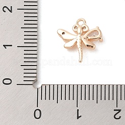 真鍮インレイ透明ガラスペンダント  トンボのチャーム  18KGP本金メッキ  12x11.6x3mm  穴：1.2mm&nbsp;KK-S388-25G