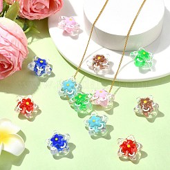 12個6色手作りランプワークビーズ  エナメル  花とスター  ミックスカラー  20~20.5x21~21.5x11.5~12mm  穴：1.6mm  2個/カラー&nbsp;LAMP-CJ0001-98