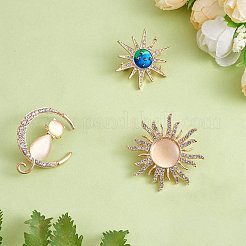3Pcs 3 Style Rhinestone Sun & Moon with Cat Enamel Pins&nbsp;JBR077A