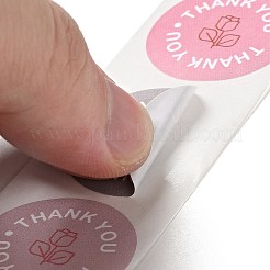 フラットラウンドいバラの模様ありがとう紙のステッカーロール  シール上部の装飾用の自己粘着ギフトタグ  ミックスカラー  66x27mm  ステッカー：直径25mm  500PCS /ロール&nbsp;DIY-D078-10