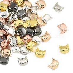 60個6色電気メッキガラスビーズ連売り  猫の頭  ミックスカラー  6.5x7x4mm  穴：0.9mm  10pc /カラー&nbsp;EGLA-YW0005-70