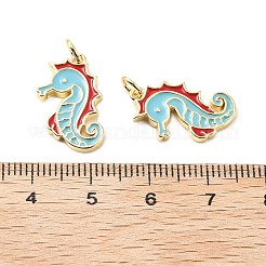 真鍮製エナメルペンダント  丸カン付き  ラックめっき  18KGP本金メッキ  鉛フリー＆カドミウムフリー  長持ちメッキ  タツノオトシゴ  19x12x2mm  穴：3.3mm&nbsp;KK-L237-027G-04