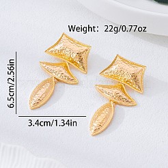 女性用合金スタッドダングルイヤリング  台形の馬の目  ゴールドカラー  65x34mm&nbsp;WG1603D-01