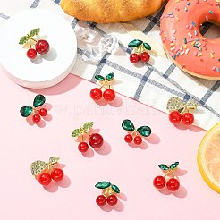 10個 5スタイル チェリー合金ラインストーンブローチピン 衣類 バックパック用  樹脂と  ミックスカラー  21~30x12~29mm  2個/スタイル&nbsp;JEWB-CJ0001-82
