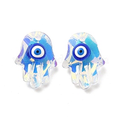 ナザールボンジュウガラスペンダント  hamsa hand/hand of miriam チャーム  エナメル  宗教  多面カット  半分ABカラーメッキ  ブルー  18x13.5x7mm  穴：1.6mm&nbsp;G-P485-02C