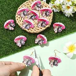 印刷されたアクリルパーツ  傘を持った猫の形  濃いピンク  33x34.5x2.5mm  穴：2mm&nbsp;MACR-CJC0004-43